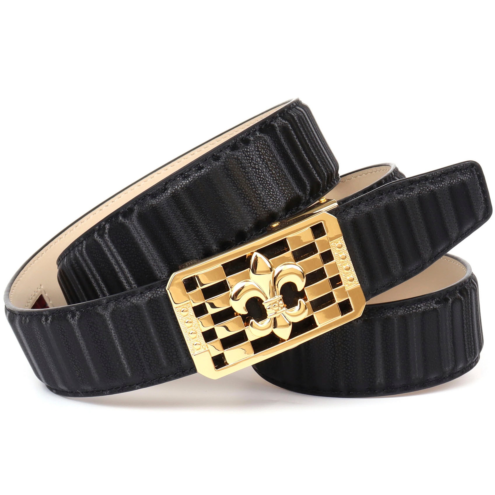 Anthoni Crown Ledergürtel, mit goldfarbener stilisierter Lilien-Schnalle Anthoni Crown Ledergürtel, mit goldfarbener stilisierter Lilien-Schnalle von Anthoni Crown