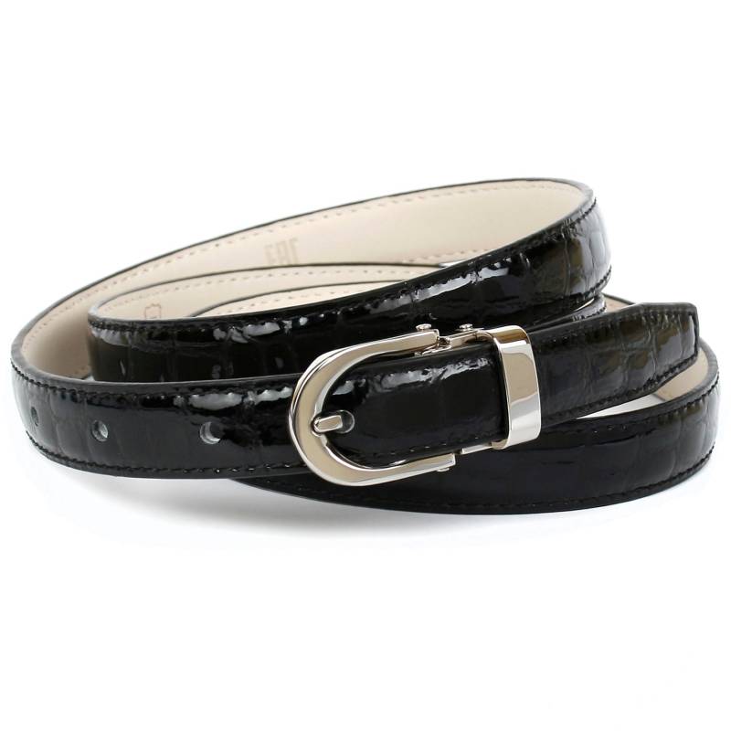 Anthoni Crown Ledergürtel, Schmaler Lackledergürtel mit Kroko-Prägung Anthoni Crown Ledergürtel, Schmaler Lackledergürtel mit Kroko-Prägung von Anthoni Crown
