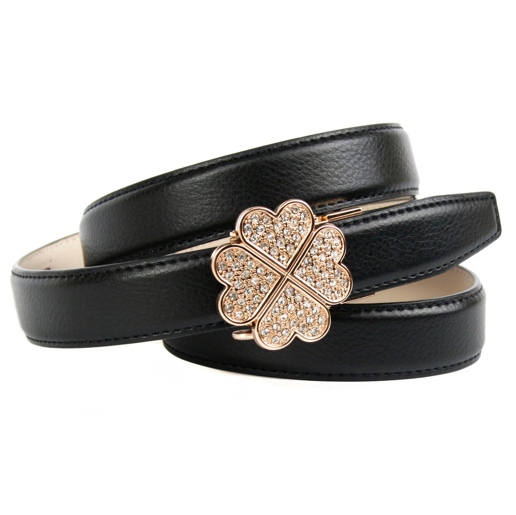 Anthoni Crown Ledergürtel, mit Kleeblatt-Schliesse und Glitzersteinen Anthoni Crown Ledergürtel, mit Kleeblatt-Schliesse und Glitzersteinen von Anthoni Crown