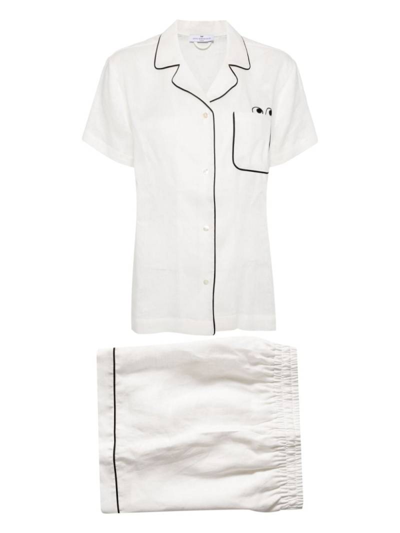 Anya Hindmarch Eyes-print linen pajama set - White von Anya Hindmarch