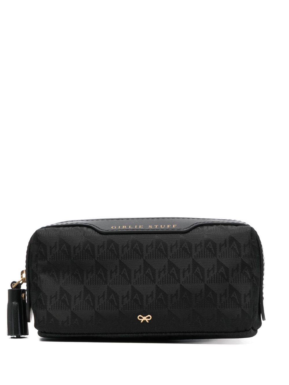 Anya Hindmarch jacquard-logo leather makeup bag - Black