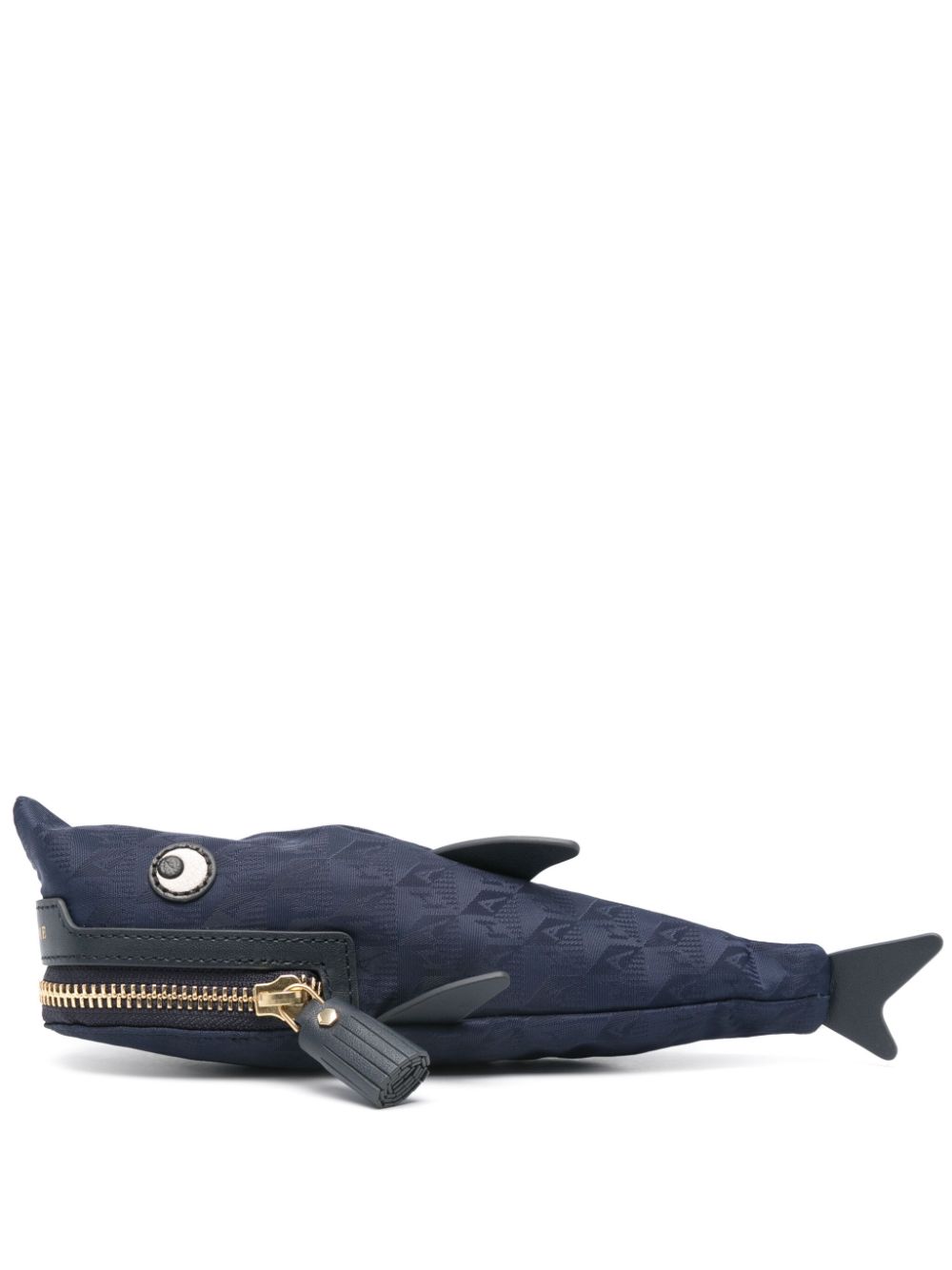 Anya Hindmarch logo-jacquard shark pencil case - Blue von Anya Hindmarch