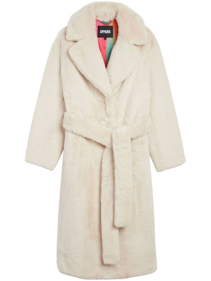 Apparis belted faux-fur midi coat - White von Apparis