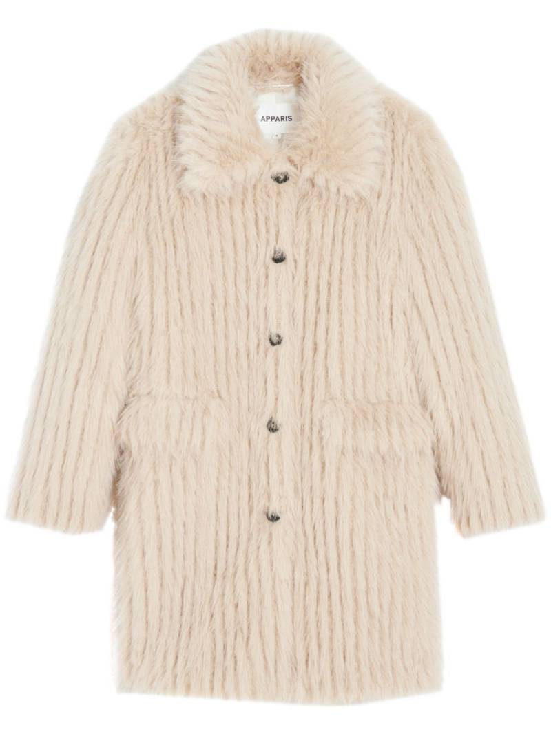 Apparis long-collar buttoned faux-fur coat - Neutrals von Apparis