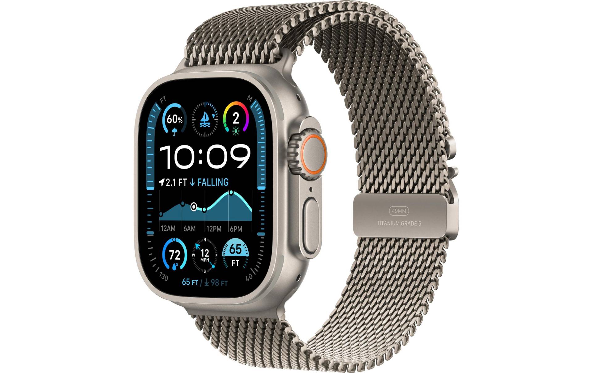 Apple Watch Ultra 2 Titan, 49 mm, GPS + Cellular, Milanese Loop L, Natur von Apple