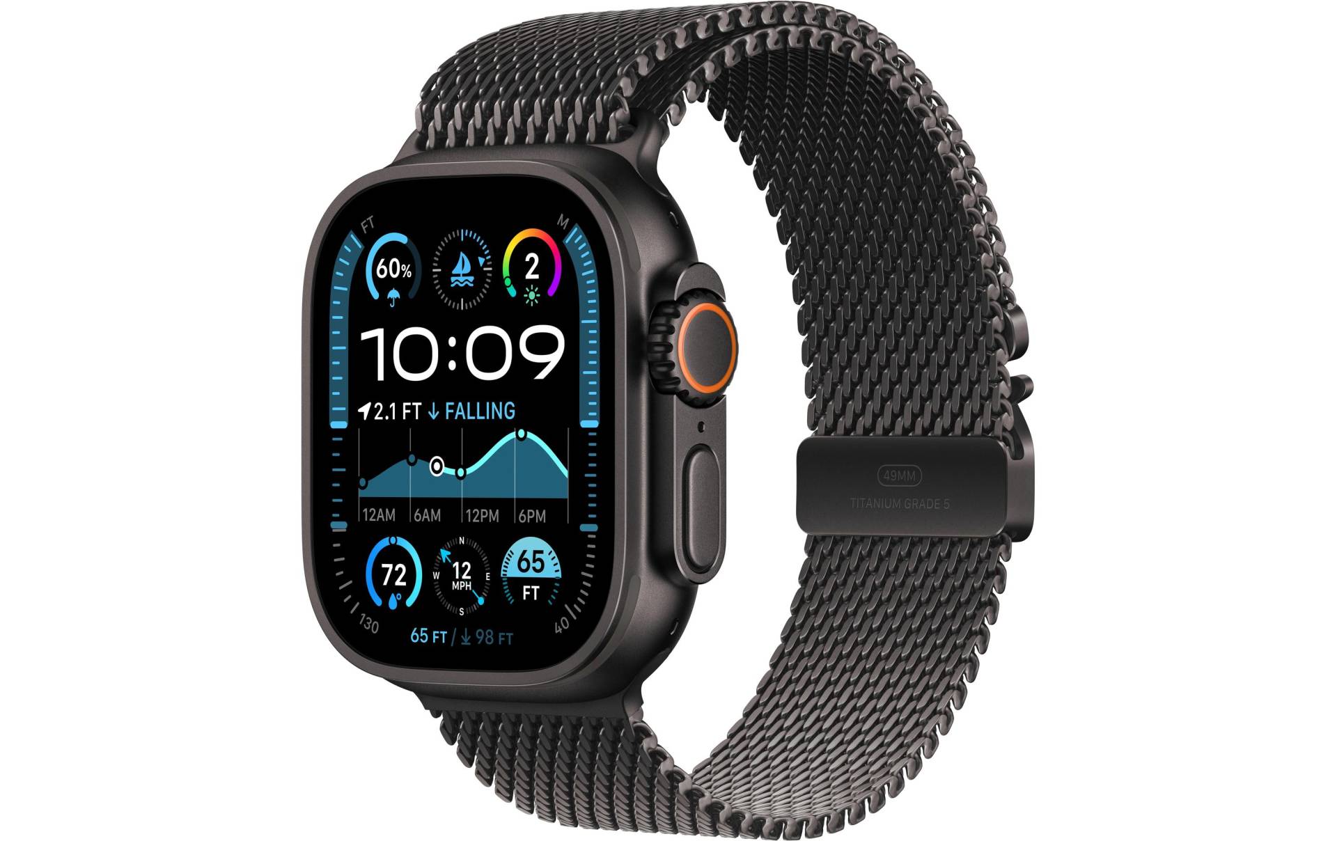 Apple Watch Ultra 2 Titan, 49 mm, GPS + Cellular, Milanese Loop L, Schwarz von Apple