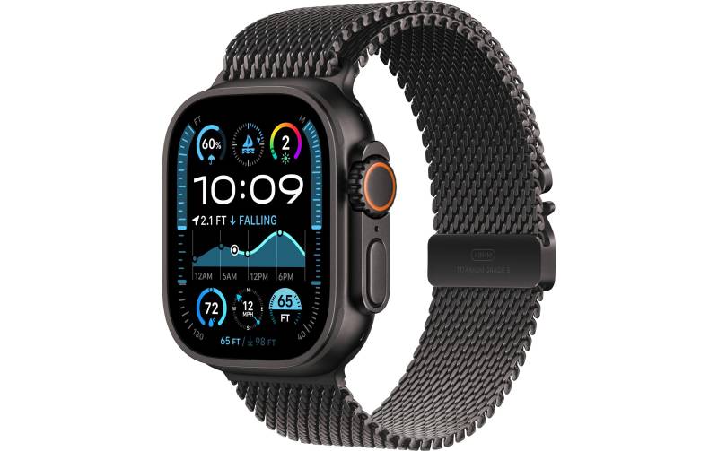 Apple Watch Ultra 2 Titan, 49 mm, GPS + Cellular, Milanese Loop M, Schwarz von Apple