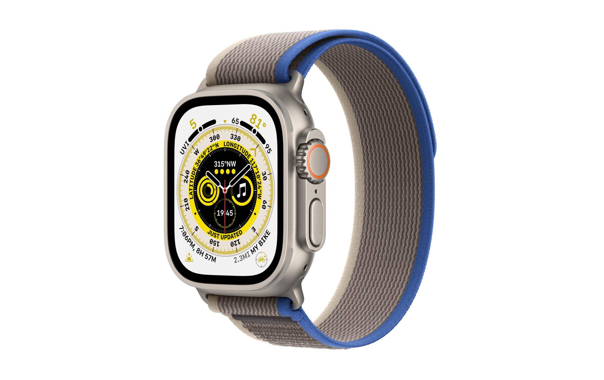 Apple Watch Ultra GPS + Cellular, 49 mm Titangehäuse, Trail Loop Blau/Grau - M/L von Apple