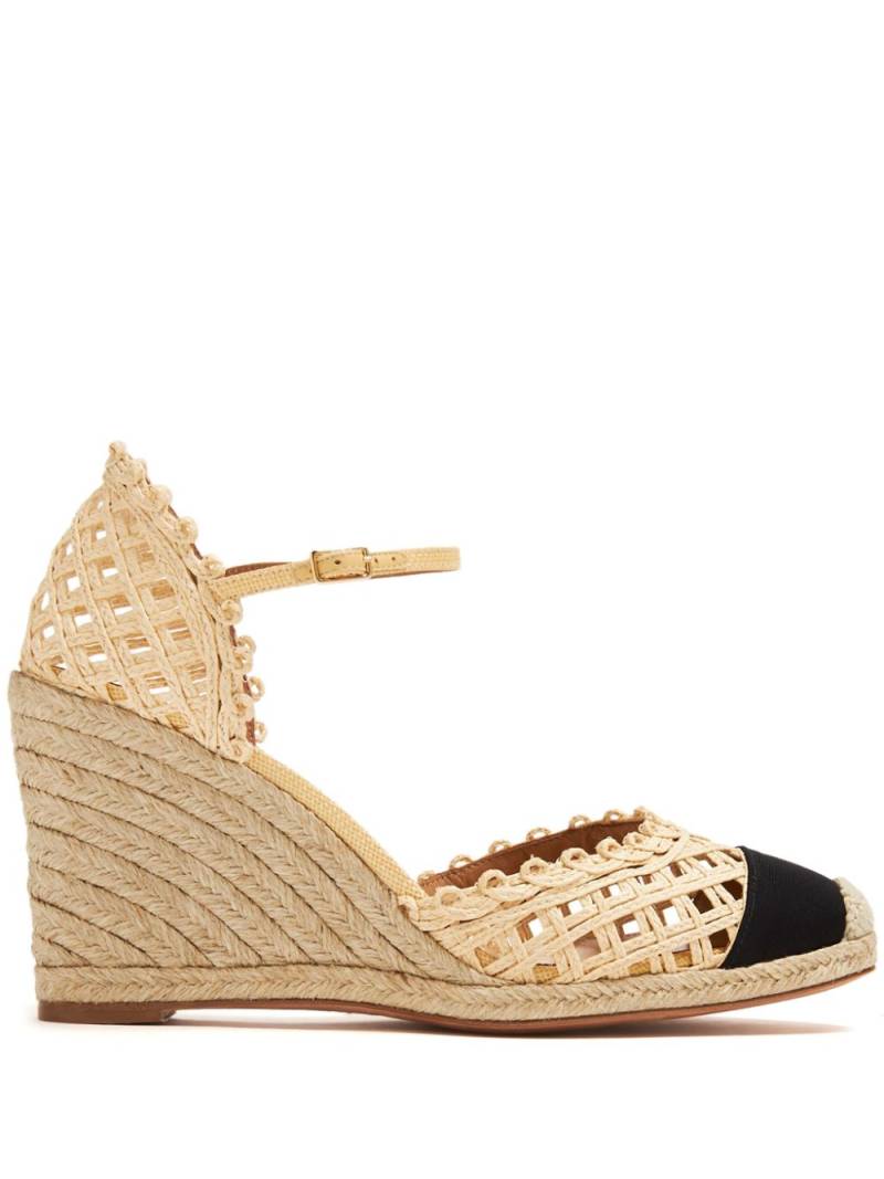 Aquazzura Sunburst 120mm raffia wedge sandals - Neutrals von Aquazzura