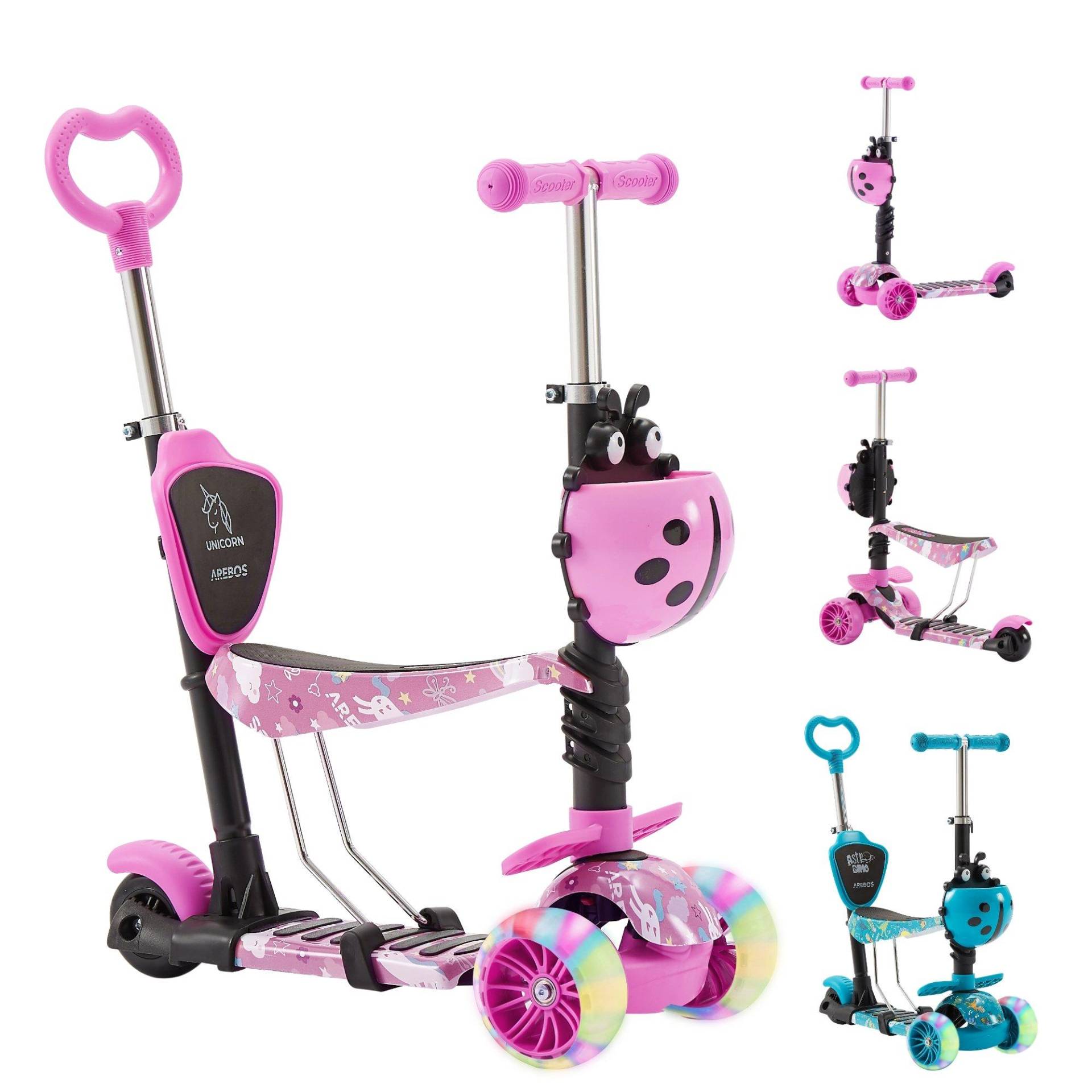 Arebos - Tretroller Kickscooter Cityroller Kinderroller | LED-Räder Schiebehilfe, One Size von Arebos