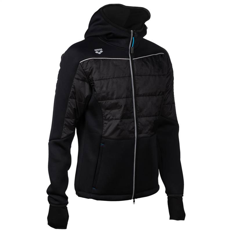 Arena Unisex Trainingsjacken Arena Unisex Trainingsjacke Team Hooded F/Z Half-Quilted Jacket, Schwarz, Regular Fit, ideal für Training, Fitness & Running, Schwarz von Arena