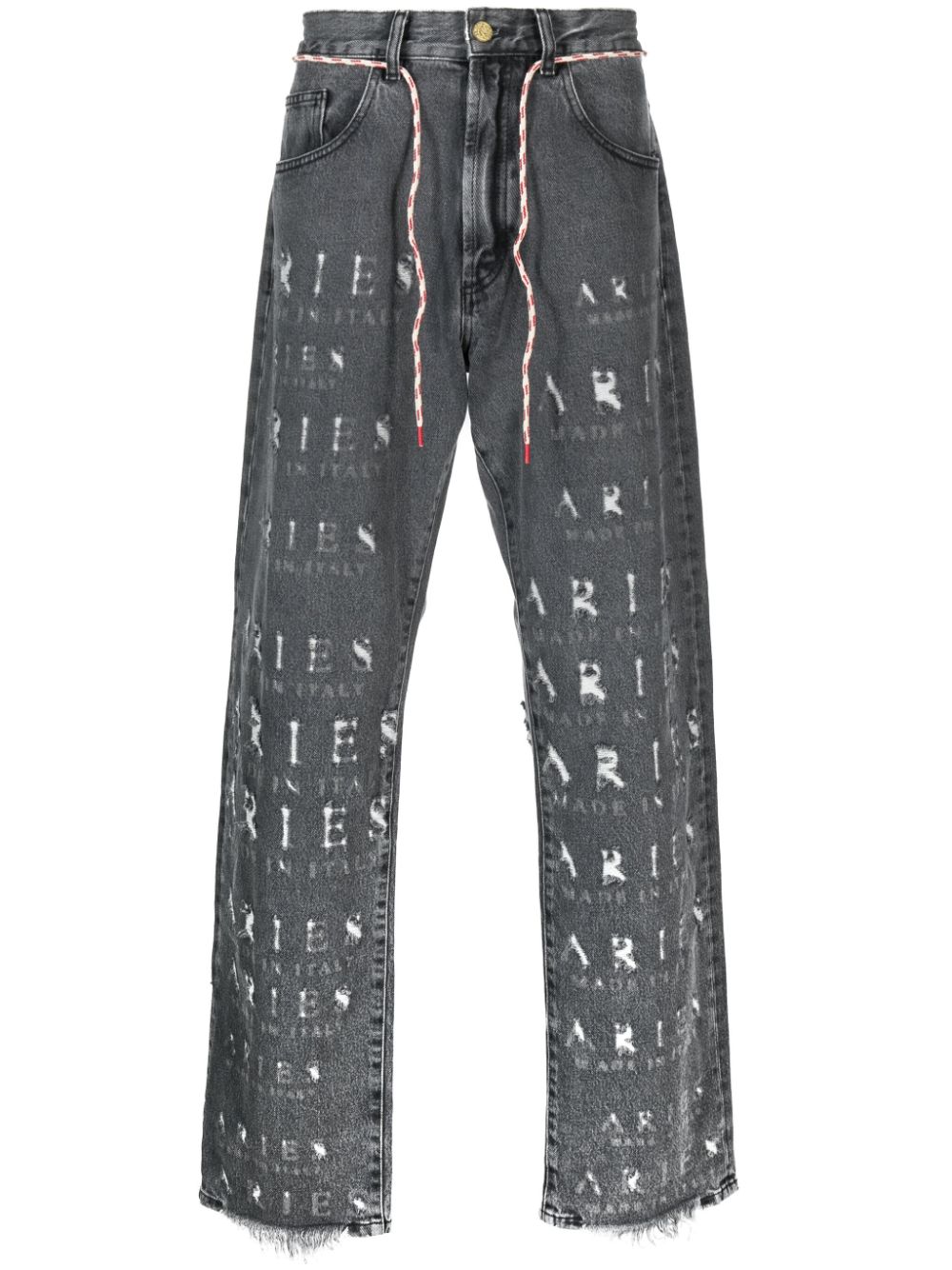 Aries Destroyed Batten logo-embellished jeans - Black von Aries