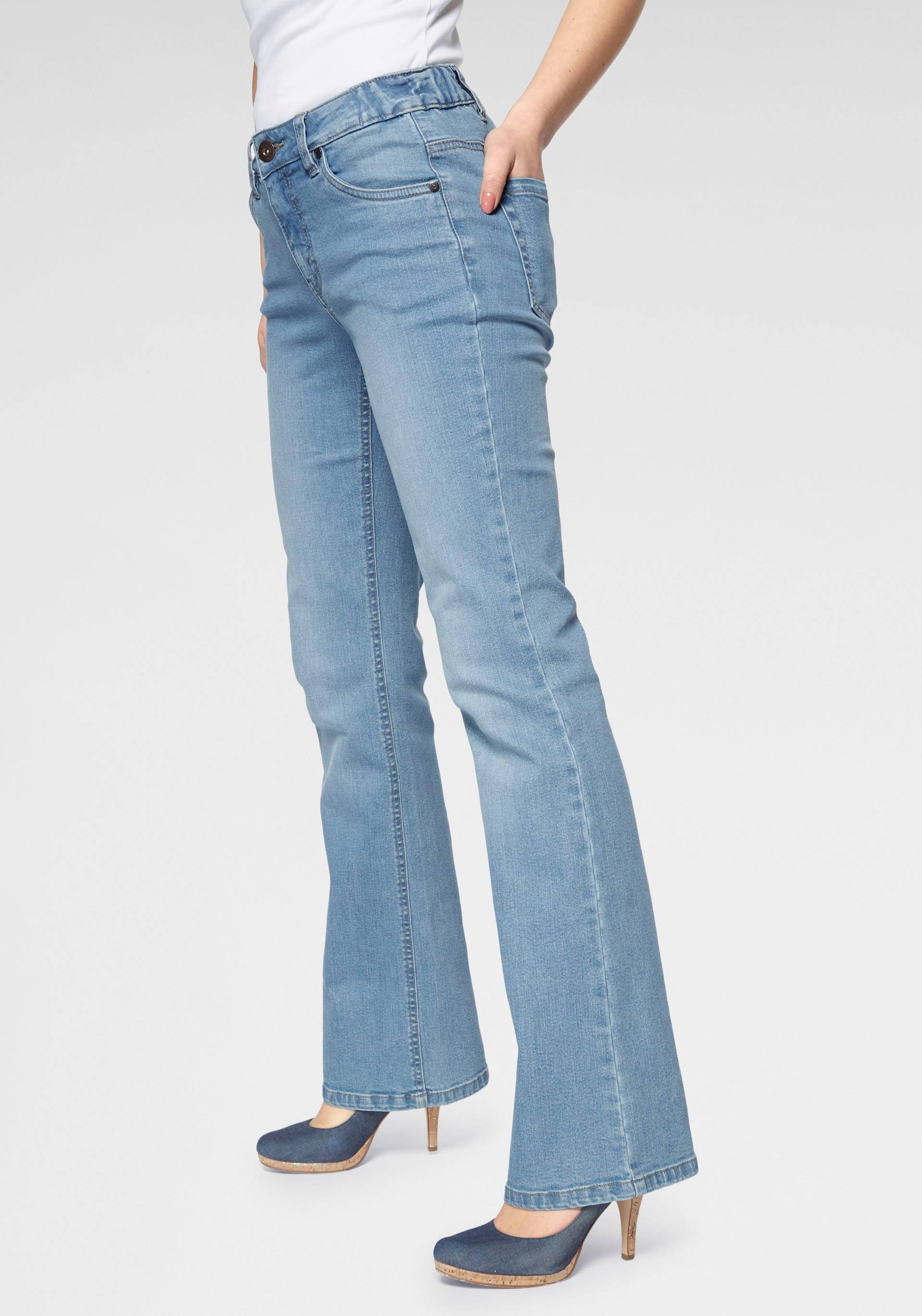 Arizona Bootcut-Jeans »Bund mit seitlichem Gummizugeinsatz«, hohe Leibhöhe, Bootcut, mit Stretch, klassischer 5-Pocket-Style Arizona Bootcut-Jeans »Bund mit seitlichem Gummizugeinsatz«, hohe Leibhöhe, Bootcut, mit Stretch, klassischer 5-Pocket-Style von Arizona