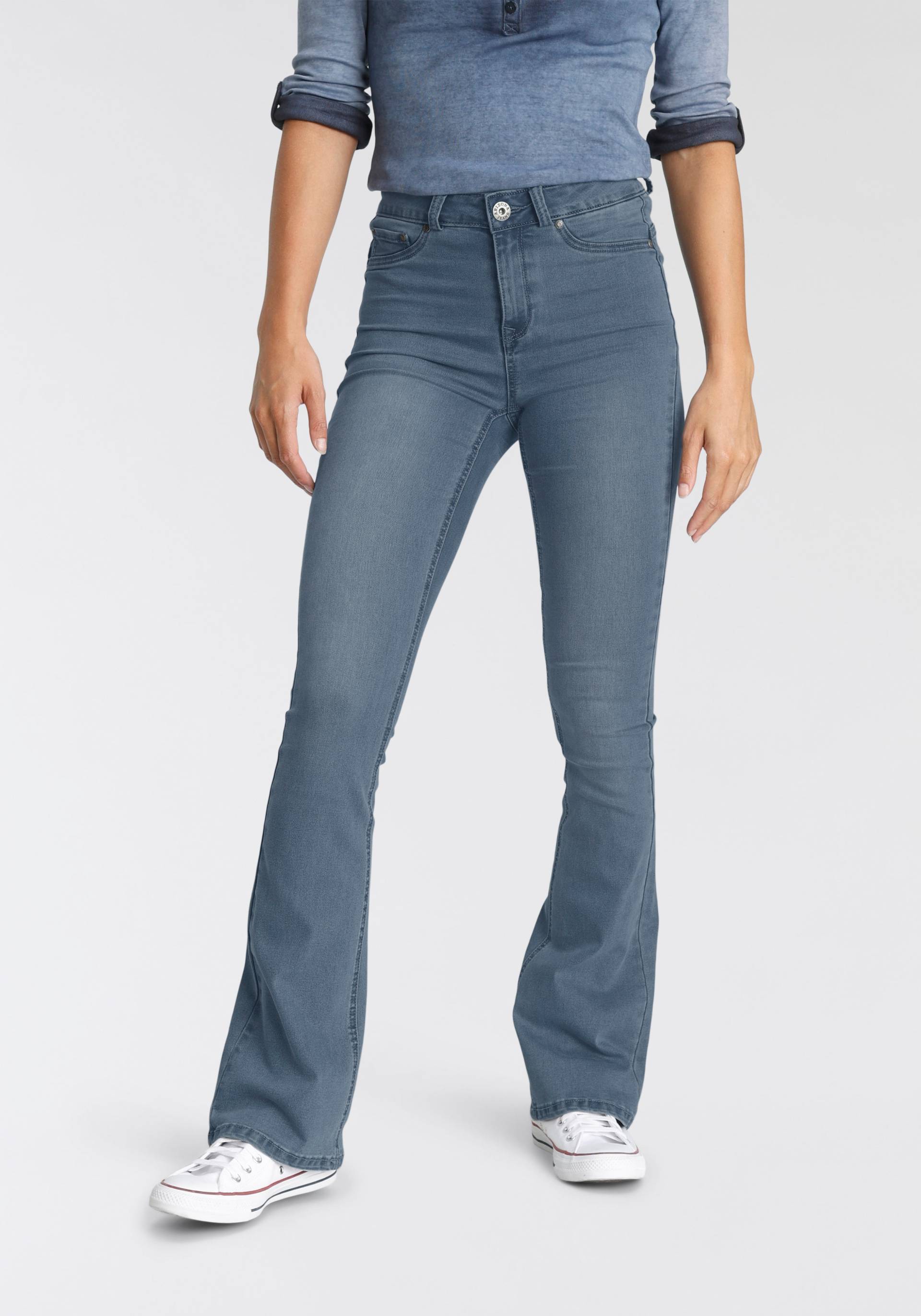 Arizona Bootcut-Jeans »Ultra Stretch«, ausgestellte Beinform, Used-Waschung, hohe Leibhöhe Arizona Bootcut-Jeans »Ultra Stretch«, ausgestellte Beinform, Used-Waschung, hohe Leibhöhe von Arizona