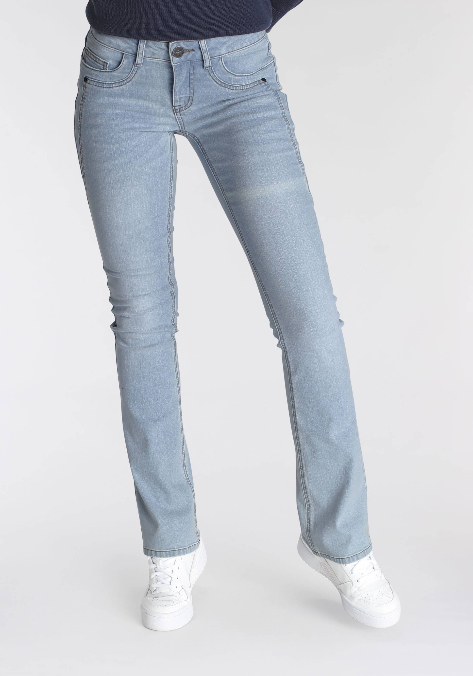 Arizona Bootcut-Jeans »mit Keileinsätzen«, ausgestellte Beinform, niedrige Leibhöhe, elastisches Material Arizona Bootcut-Jeans »mit Keileinsätzen«, ausgestellte Beinform, niedrige Leibhöhe, elastisches Material von Arizona