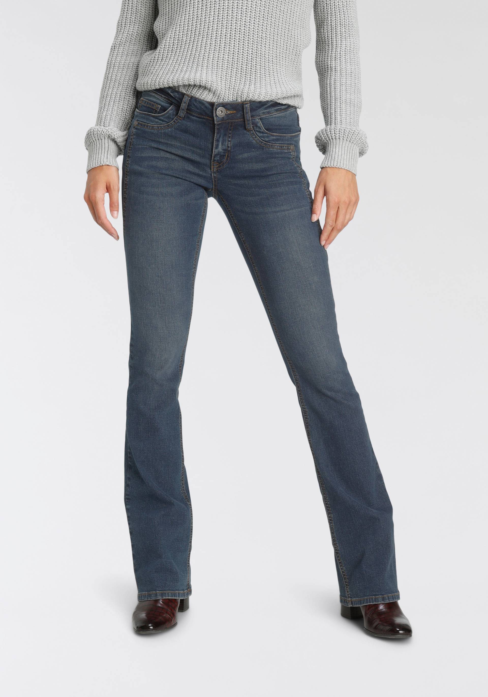 Arizona Bootcut-Jeans »mit Keileinsätzen«, ausgestellte Beinform, niedrige Leibhöhe, elastisches Material Arizona Bootcut-Jeans »mit Keileinsätzen«, ausgestellte Beinform, niedrige Leibhöhe, elastisches Material von Arizona