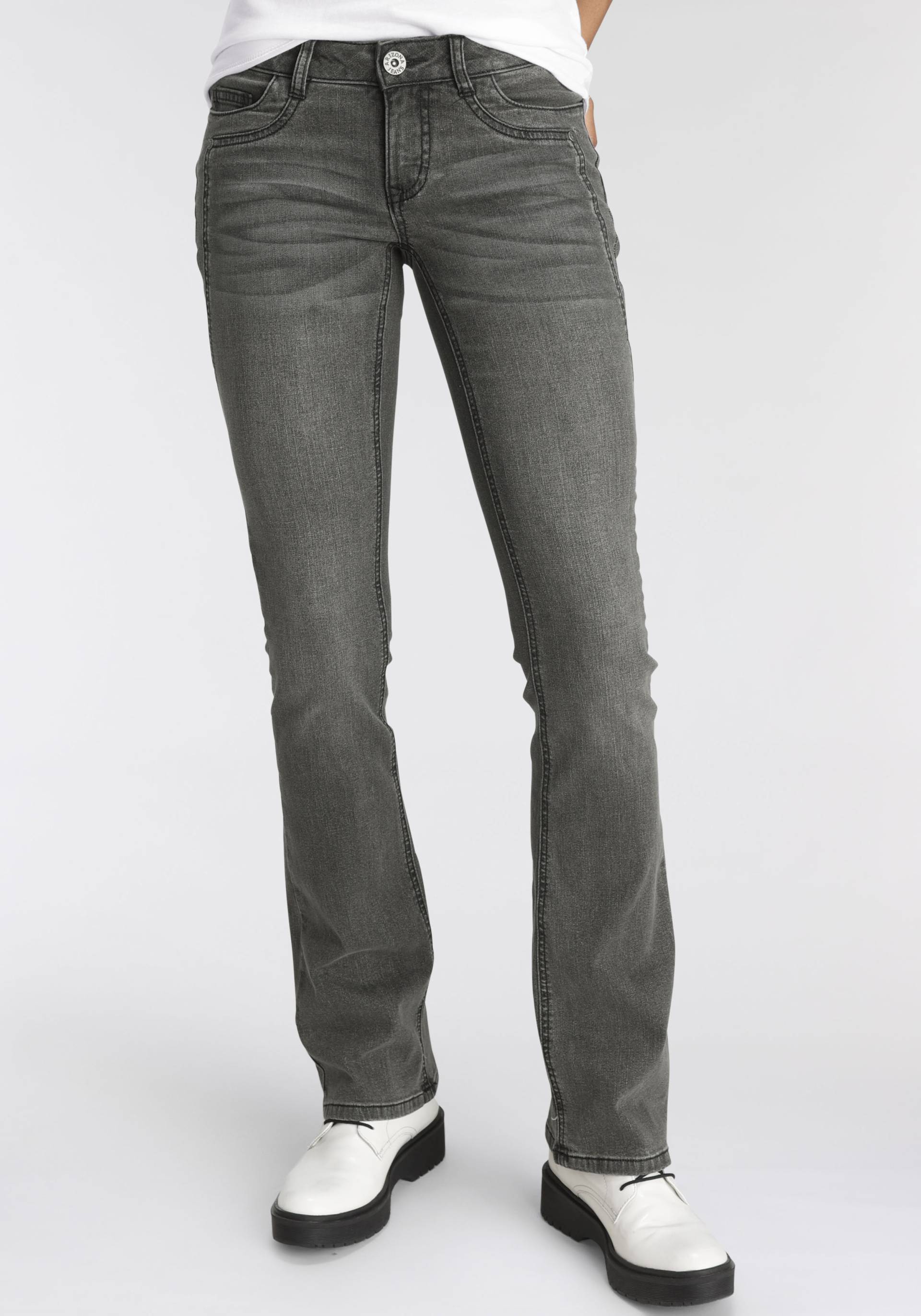 Arizona Bootcut-Jeans »mit Keileinsätzen«, ausgestellte Beinform, niedrige Leibhöhe, elastisches Material Arizona Bootcut-Jeans »mit Keileinsätzen«, ausgestellte Beinform, niedrige Leibhöhe, elastisches Material von Arizona