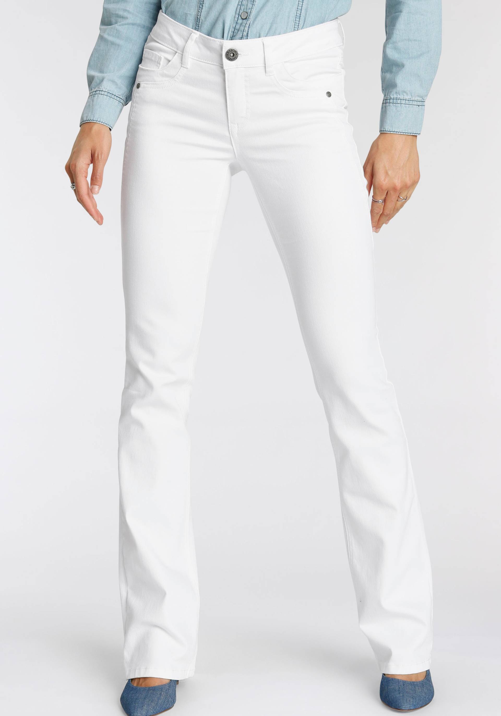 Arizona Bootcut-Jeans »mit Keileinsätzen«, ausgestellte Beinform, niedrige Leibhöhe, elastisches Material Arizona Bootcut-Jeans »mit Keileinsätzen«, ausgestellte Beinform, niedrige Leibhöhe, elastisches Material von Arizona