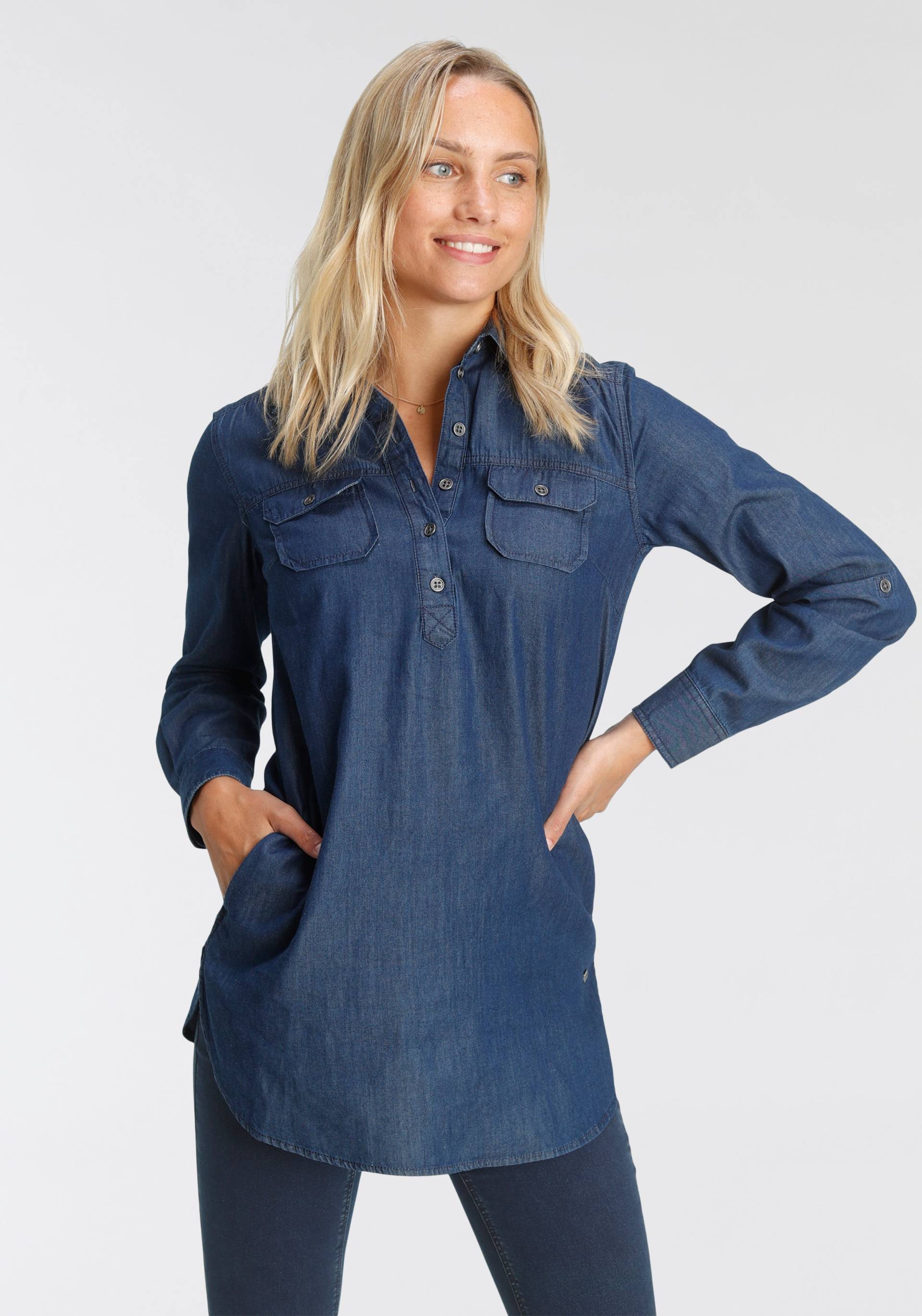 Arizona Jeansbluse »Krempelärmel mit Riegel«, im Tunikastil Arizona Jeansbluse »Krempelärmel mit Riegel«, im Tunikastil von Arizona