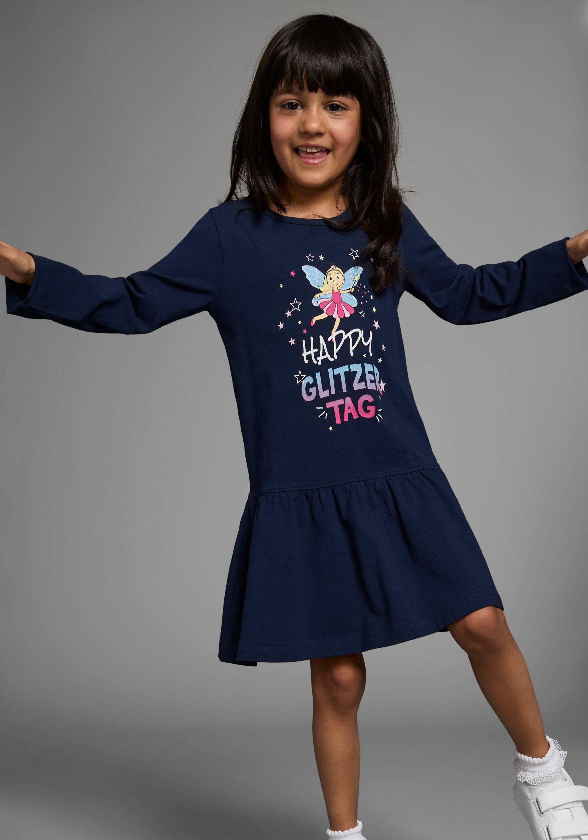 KIDSWORLD Jerseykleid »HAPPY GLITZER TAG«, mit glitzerndem Print von KIDSWORLD