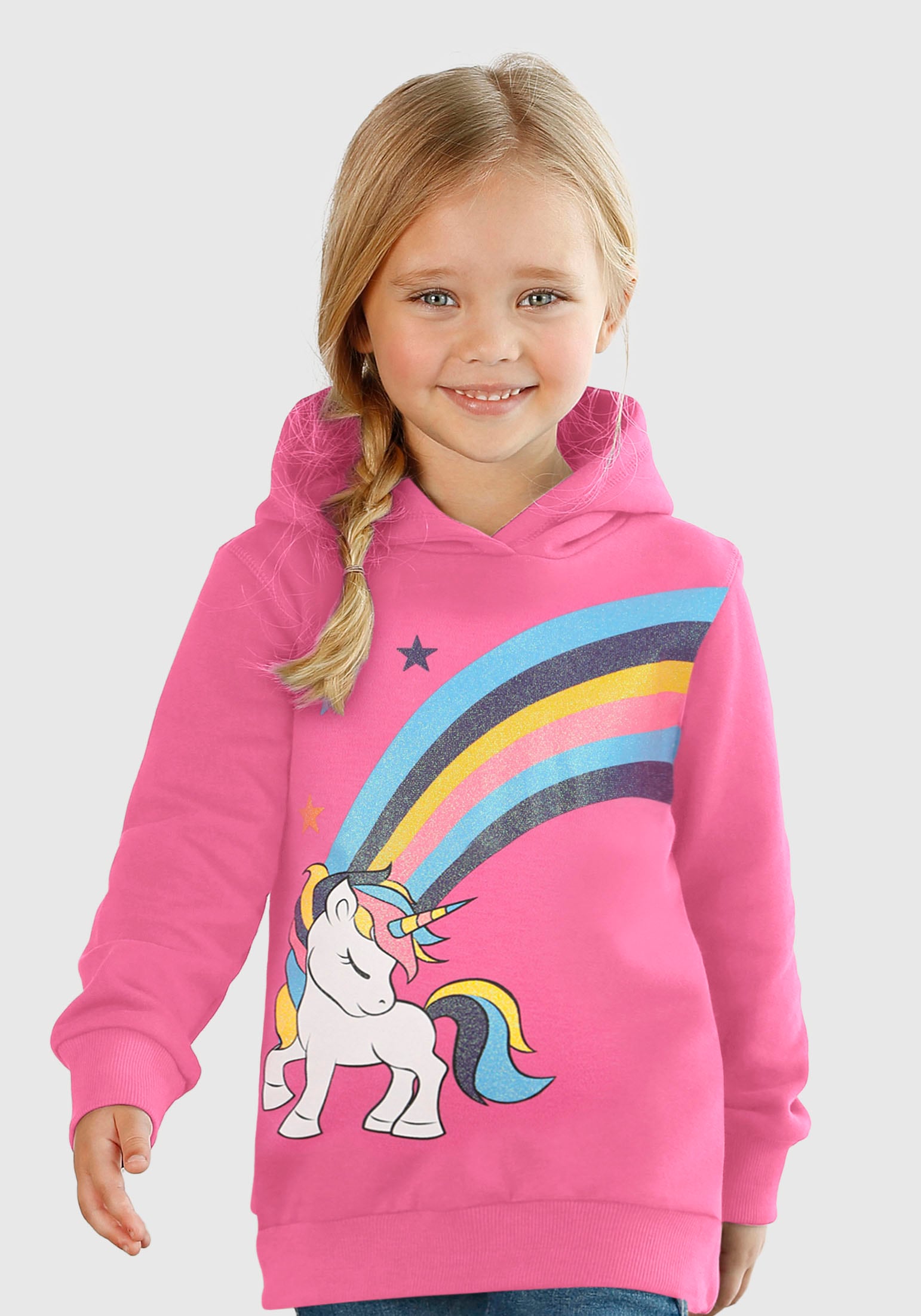 KIDSWORLD Langarmshirt »EINHORN Regenbogen«, mit Glitzerdruck von KIDSWORLD