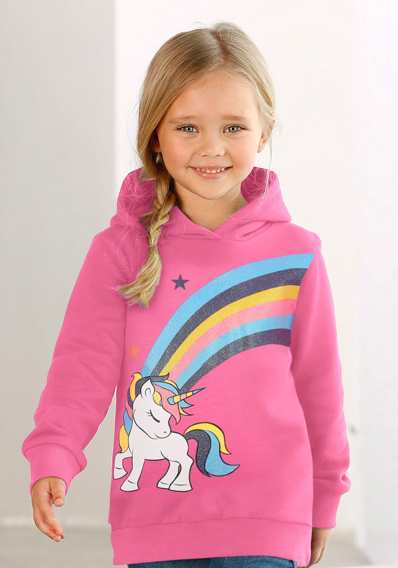 KIDSWORLD Langarmshirt »EINHORN Regenbogen«, Langarm, Basic-Passform, bedruckt, aus Baumwolle von KIDSWORLD