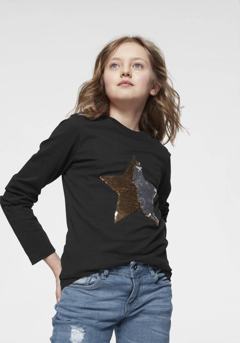 KIDSWORLD Langarmshirt »STERN«, Langarm, taillierter Schnitt, mit glitzernden Pailletten von KIDSWORLD