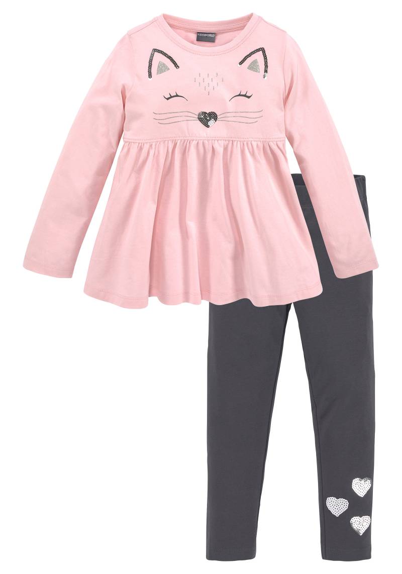 KIDSWORLD Langarmshirt & Leggings »2tlg. Set Shirt + Leggings mit schöner Paillettenapplikation«, Süsses Outfit für kleine Mädchen von KIDSWORLD