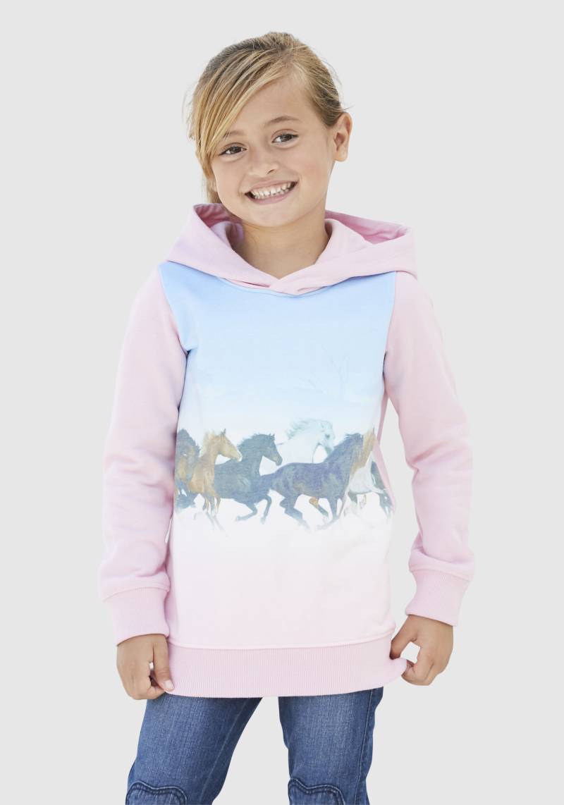 KIDSWORLD Longsweatshirt »für kleine Mädchen«, Langarm, bedruckt, mit Kapuze, aus angerauter Sweatware von KIDSWORLD