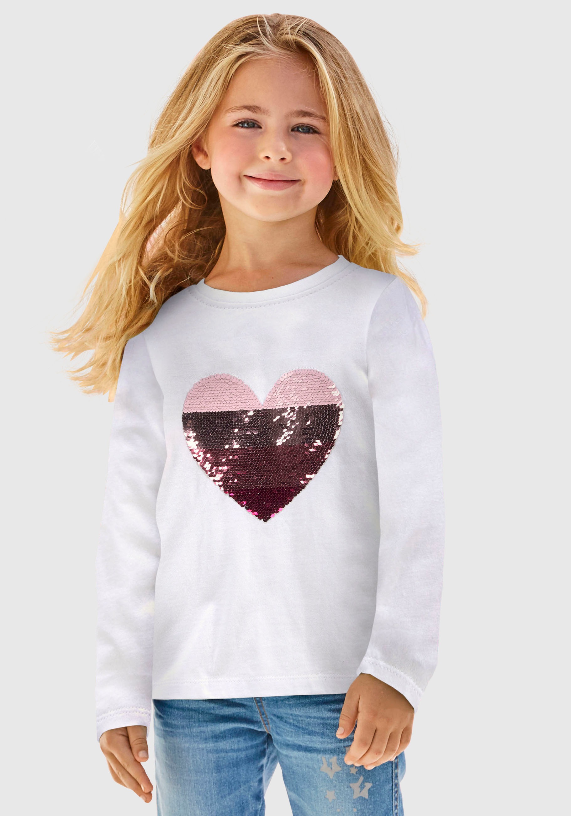 KIDSWORLD Langarmshirt », mit Paillettenherz zum Wenden« von KIDSWORLD