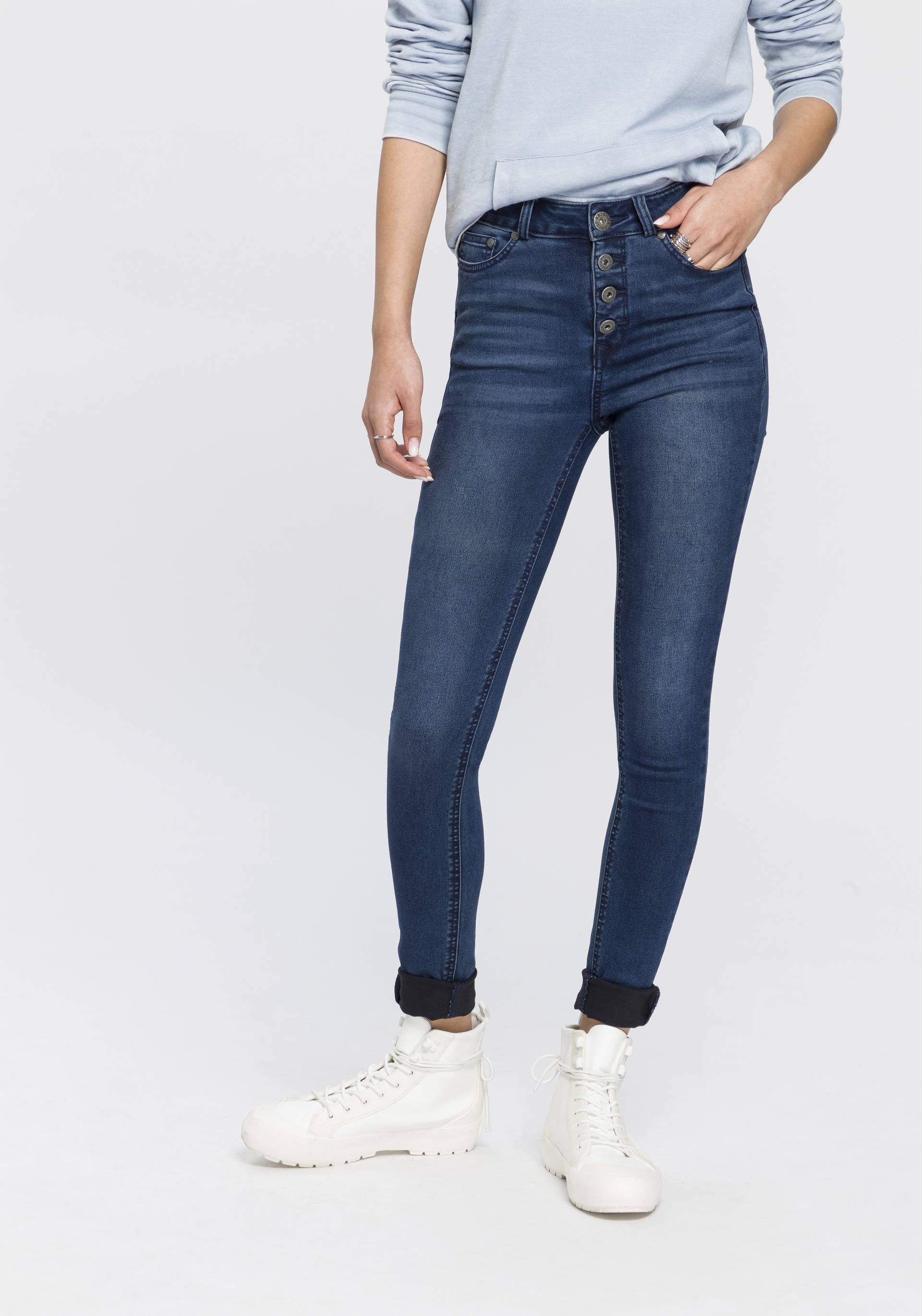 Arizona Skinny-fit-Jeans »Ultra Stretch«, High Waist mit durchgehender Knopfleiste von Arizona