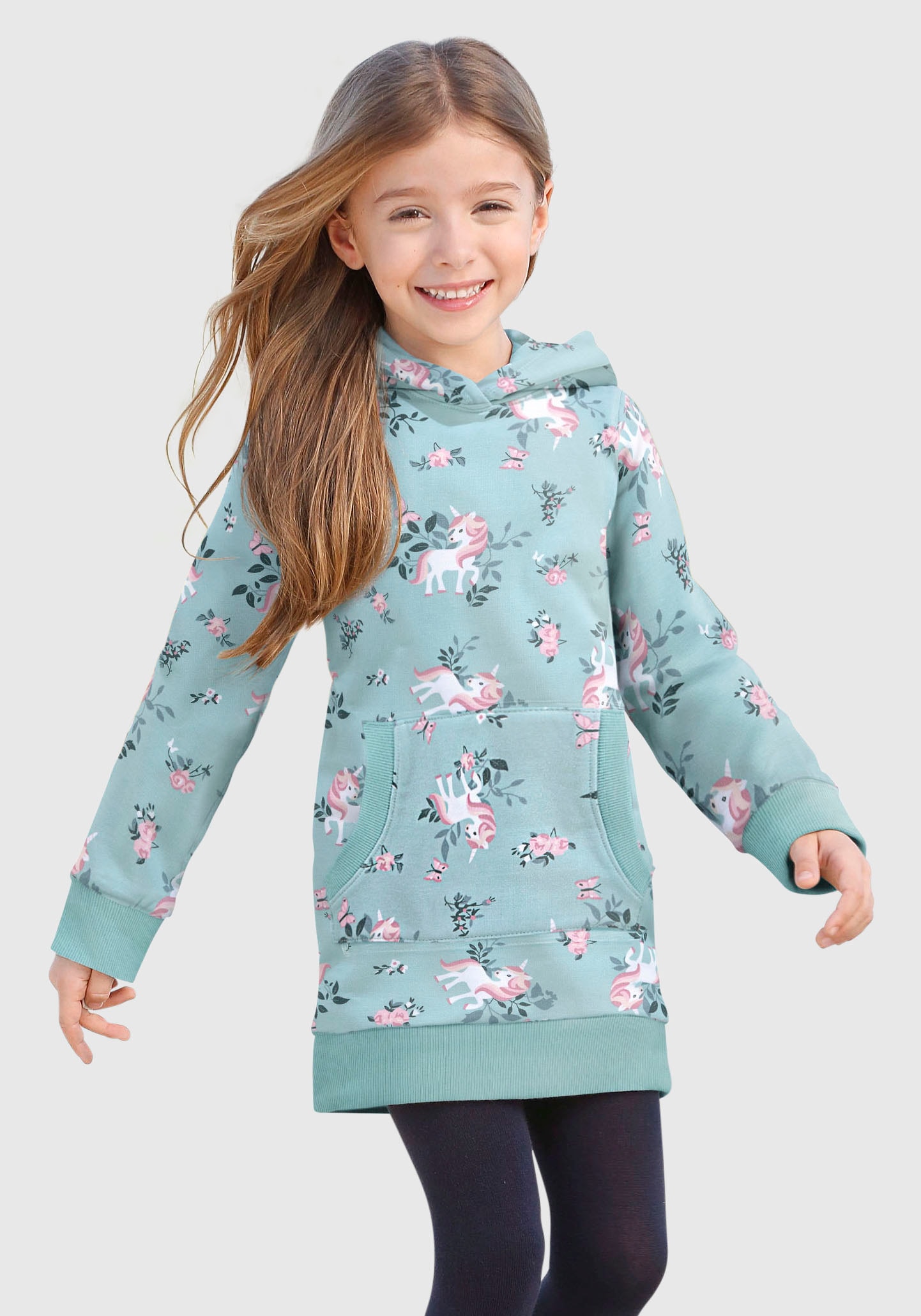 KIDSWORLD Sweatkleid »Einhorn«, bis Mitte des Oberschenkels, mädchenhafter Style von KIDSWORLD