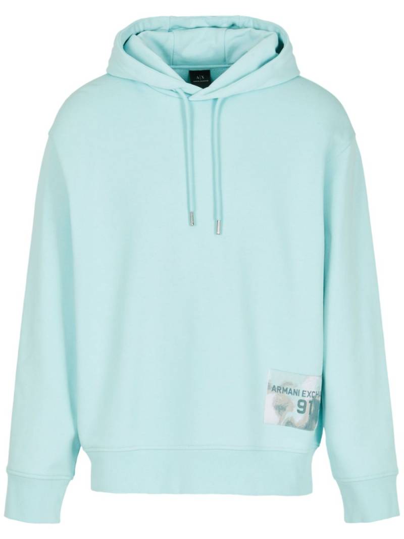 Armani Exchange logo-appliqué cotton hoodie - Blue von Armani Exchange