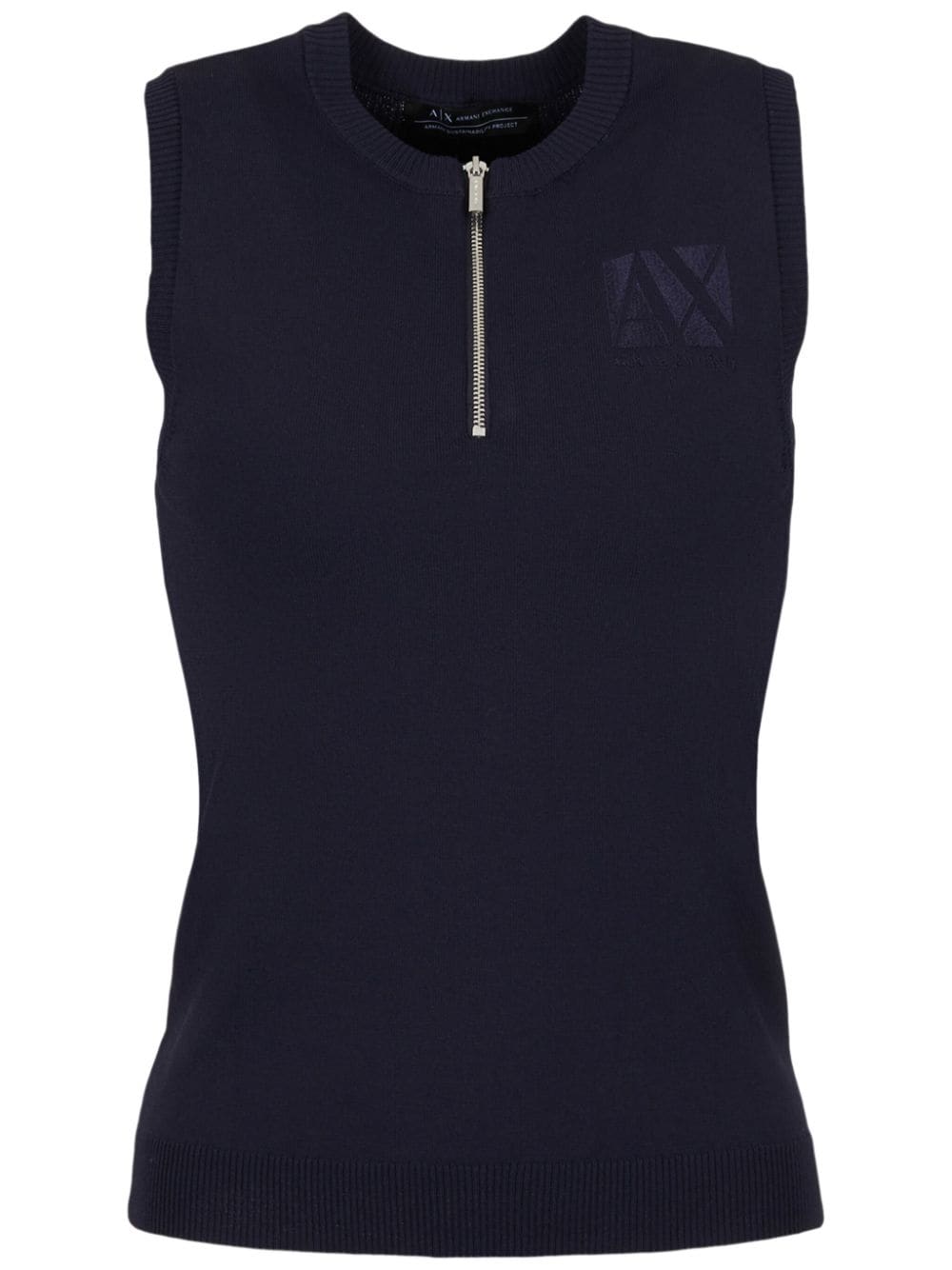 Armani Exchange logo-embroidered ribbed-trim top - Blue von Armani Exchange