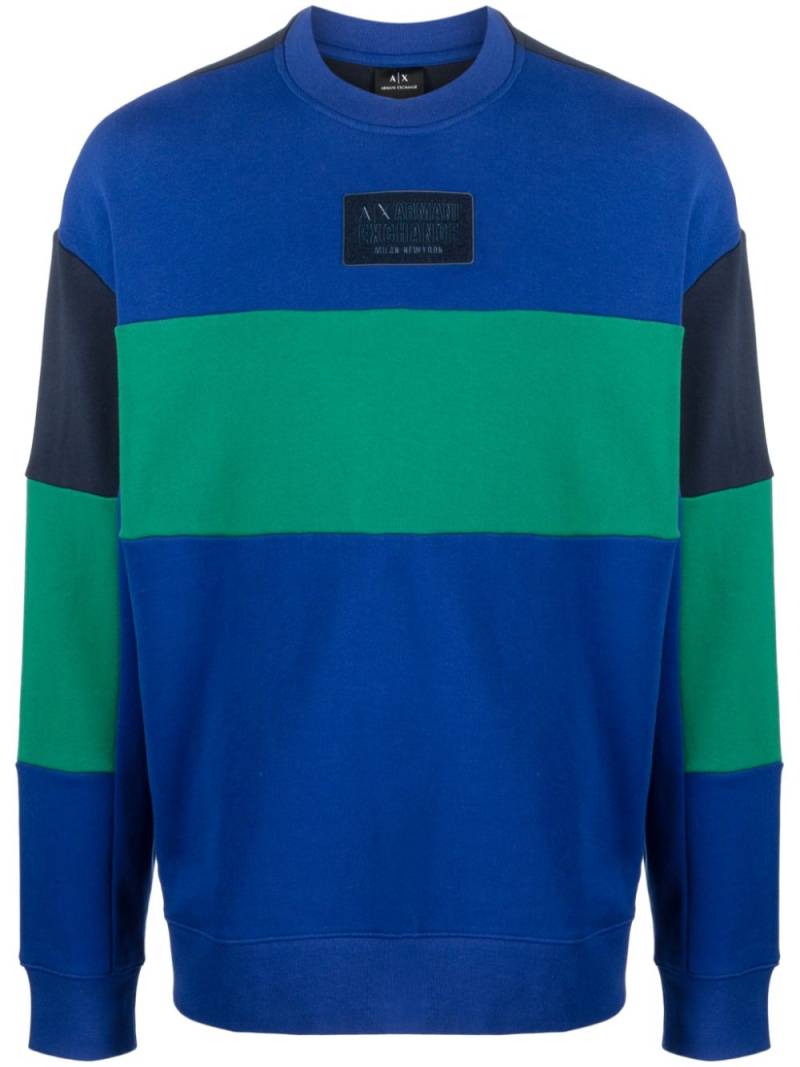 Armani Exchange logo-patch stripe sweatshirt - Blue von Armani Exchange