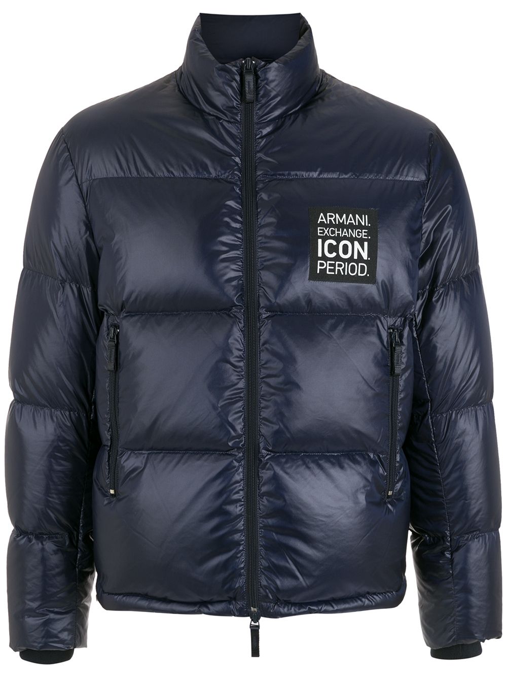 Armani Exchange logo-patch zip-up padded jacket - Blue von Armani Exchange