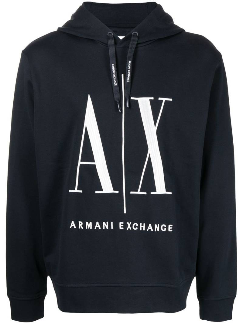 Armani Exchange logo-print long-sleeve hoodie - Blue von Armani Exchange