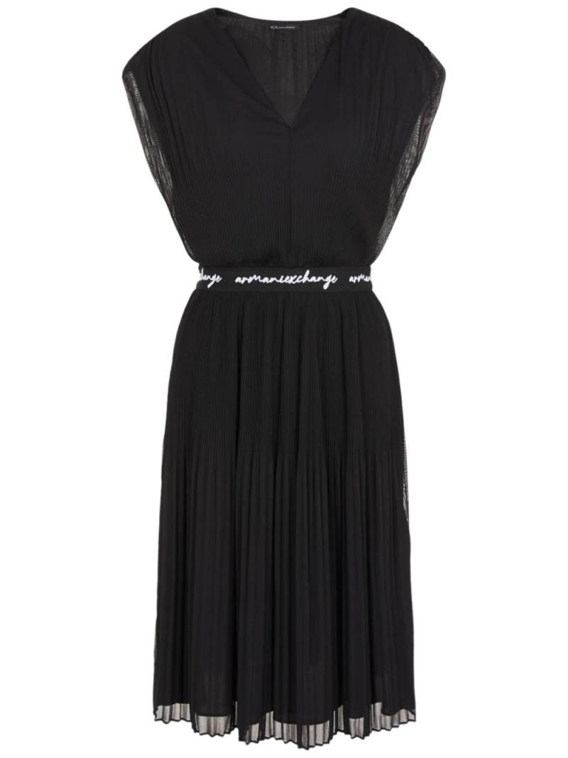 Armani Exchange logo-waistband pleated midi dress - Black von Armani Exchange