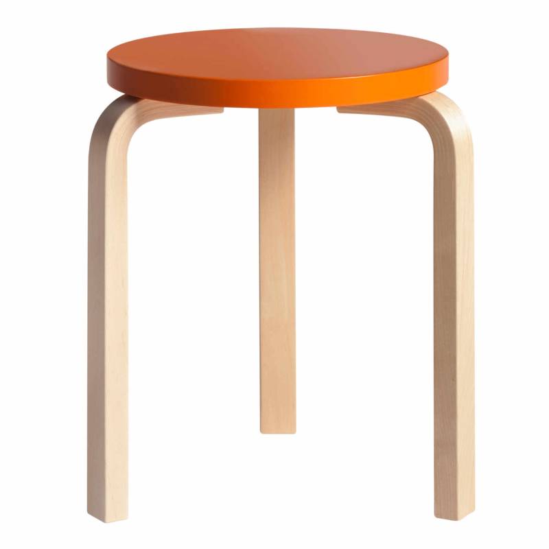 60 Hocker, Ausführung sitz orange lackiert, beine klar lackiert von Artek