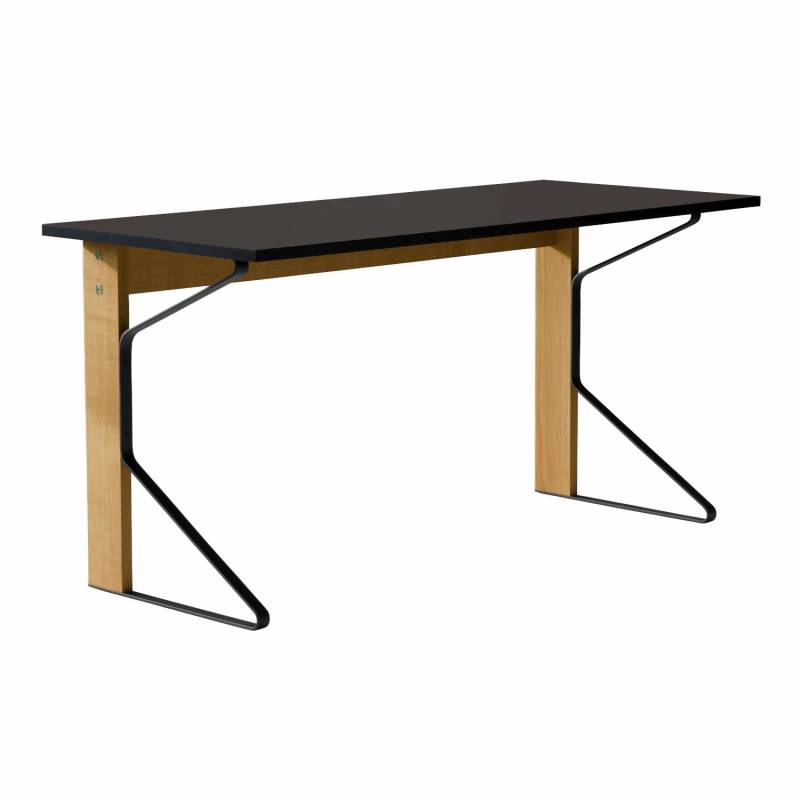 Kaari Desk Schreibtisch, Tischplatte linoleum schwarz, Untergestell eiche, natural von Artek