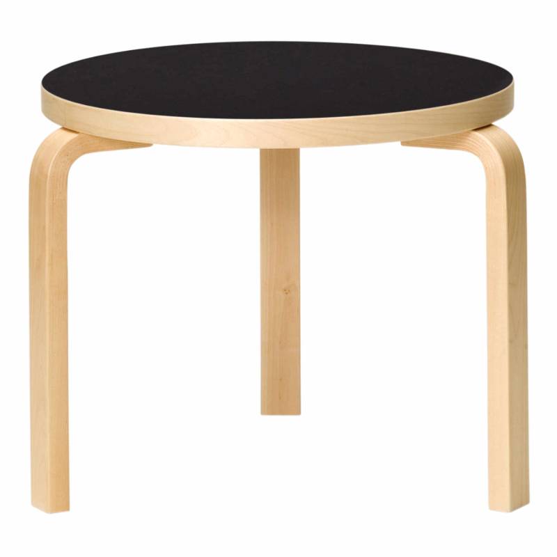 Table 90D Beistelltisch, Ausführung struktur birke klar lackiert, sitz linoleum schwarz von Artek