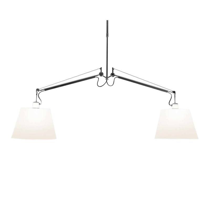 Tolomeo Basculante Suspension 2 Bracci Pendelleuchte, Schirm pergamentpapier, Grösse Lampenschirm d. 32 cm von Artemide