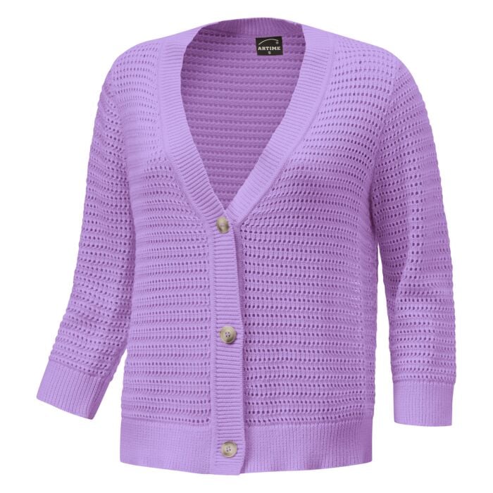 Geknöpfte Strickjacke mit Struktur, violett, XS von Artime