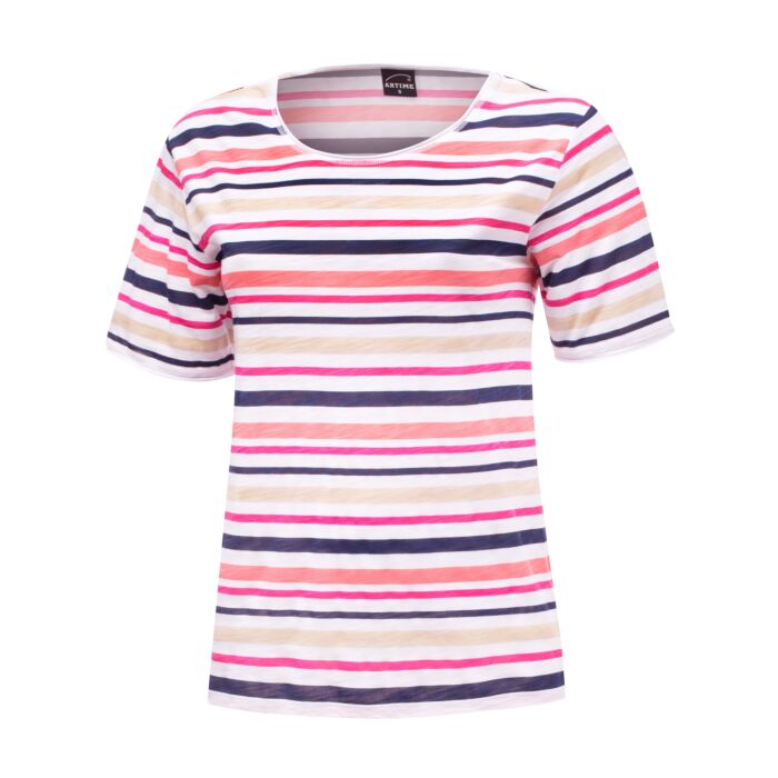 Gestreiftes Rundhals T-Shirt mit kleinen Seitenschlitzen Gestreiftes Rundhals T-Shirt mit kleinen Seitenschlitzen von Artime