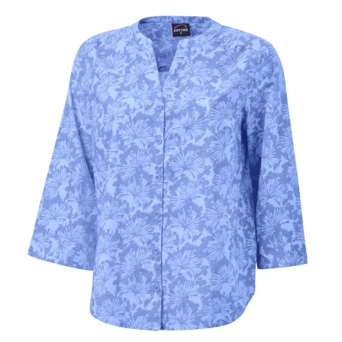 Baumwollbluse mit 3/4 Ärmeln und Allover-Print, blau von Artime