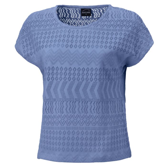 Damen Ajour T-Shirt mit Baumwollanteil, blau von Artime