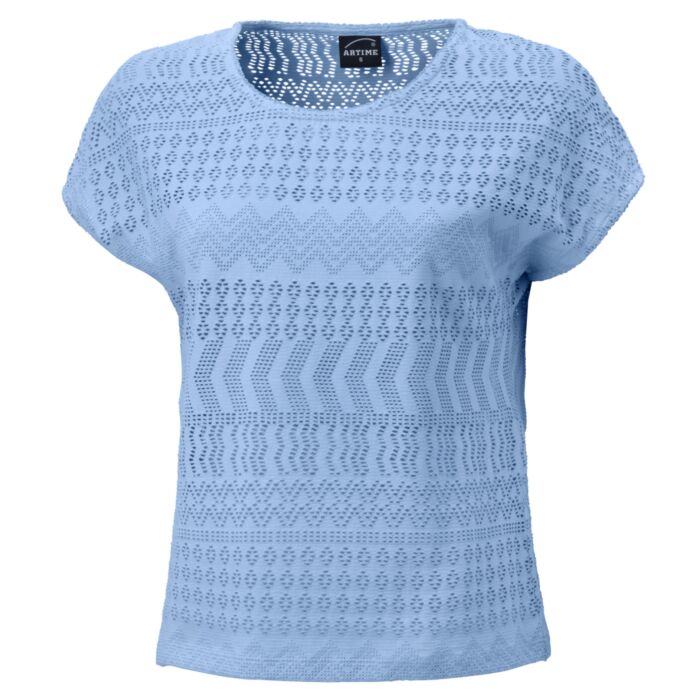 Damen Ajour T-Shirt mit Baumwollanteil, hellblau von Artime