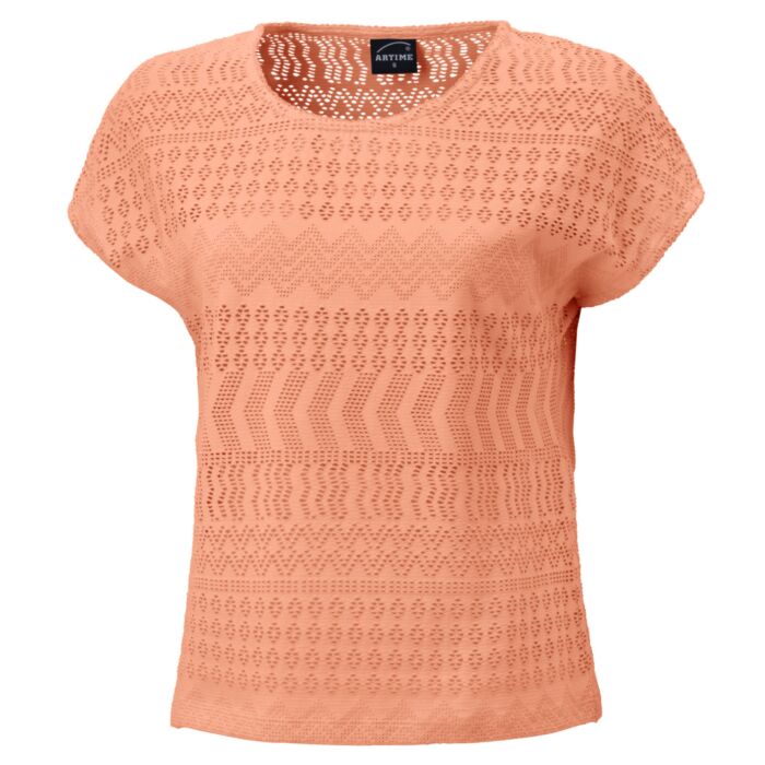 Damen Ajour T-Shirt mit Baumwollanteil, melone von Artime