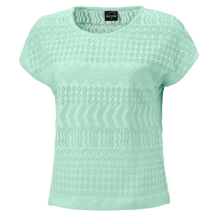 Damen Ajour T-Shirt mit Baumwollanteil, mint von Artime