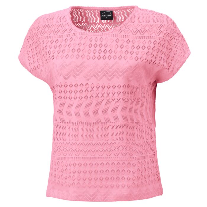 Damen Ajour T-Shirt mit Baumwollanteil, rosa von Artime